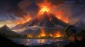 Fiery Mountain: A Hyper-detailed Illustration Of Volcano In Impressionistic Style