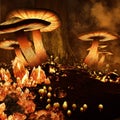 Fiery mushroom forest