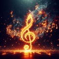 Fiery musical note in focus, with music notes blazing in the background, evoking a powerful Royalty Free Stock Photo