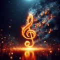 Fiery musical note in focus, with music notes blazing in the background, evoking a powerful Royalty Free Stock Photo