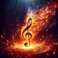 Fiery musical note in focus, with music notes blazing in the background, evoking a powerful Royalty Free Stock Photo