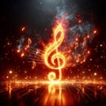 Fiery musical note in focus, with music notes blazing in the background, evoking a powerful Royalty Free Stock Photo
