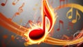 Fiery musical note in focus, with music notes blazing in the background, evoking a powerful Royalty Free Stock Photo