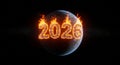 Fiery 2026 New Year with Earth Background in the Deep Space Royalty Free Stock Photo