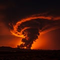 Fiery Night Sky with Billowing Smoke Cloud Royalty Free Stock Photo