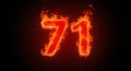 Fiery Number Seventy One Burning Flames on Dark Background Royalty Free Stock Photo
