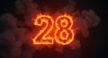 Fiery Number Twenty Eight Burning with Flames and Smoke in Dark Background Royalty Free Stock Photo