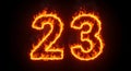 Fiery Number Twenty Three Burning with Flames on Dark Background Royalty Free Stock Photo