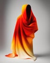 fiery ombre shawl billowing in the warm breeze. AI generation