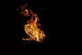 The fiery orange flame, the fire of burning in the darkness of the night. warm and dangerous abstract background Royalty Free Stock Photo