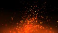 Fiery orange glowing flying away particles on black background, Burning fire embers glowing