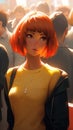 Fiery Orange-Haired Anime Girl in a Crowded Classroom AI Generated