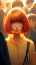 Fiery Orange-Haired Anime Girl in a Crowded Classroom AI Generated