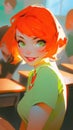 Fiery Orange-Haired Anime Girl in a Crowded Classroom AI Generated