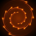 Fiery orange neon spiral lines abstract background