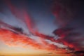 Fiery, orange and red colors sunset sky. Royalty Free Stock Photo