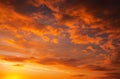 Fiery, orange and red colors sunset sky. Royalty Free Stock Photo