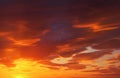 Fiery, orange and red colors sunset sky. Royalty Free Stock Photo