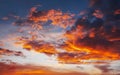 Fiery, orange and red colors sunset sky. Royalty Free Stock Photo