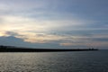 Fiery orange sunset sky and sea background