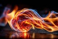 Fiery Orb with Swirling Flames on Dark Surface Royalty Free Stock Photo
