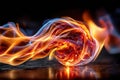 Fiery Orb with Swirling Flames on Dark Surface Royalty Free Stock Photo