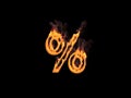 Fiery percent sign with smoke. 3d render. Graphic illustration