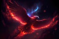 fiery phoenix bird with purple neon shades in constellation style Royalty Free Stock Photo