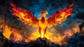 Fiery Phoenix in Low Poly Style Royalty Free Stock Photo