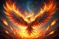 Fiery Phoenix Soaring Above Volcanic Landscape Royalty Free Stock Photo