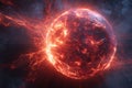 Fiery Planet Core Exploding with Luminous Shockwaves in Cosmic Void Royalty Free Stock Photo