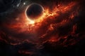 Fiery planet in deep space. Science fiction wallpaper. Elements of this image furnished by NASA, A burning planet in the galaxy, Royalty Free Stock Photo