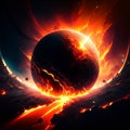 Fiery planet in space. 3D illustration. Space background. generative AI