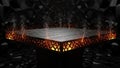 Fiery platform with sparks and smoke in a dark geometric environment Royalty Free Stock Photo