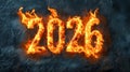 A Fiery Prediction of Twenty Twenty Six Flames Encircling a Dark Backdrop with Abstract Smolder. Royalty Free Stock Photo