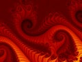 Fiery red abstract fractal background with swirling patterns, resembling a fire dragon