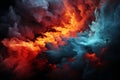 Fiery red and blue hues on dark canvas