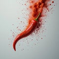 Fiery Red Chili Pepper with Powder Splash Royalty Free Stock Photo