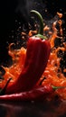 A fiery red chili pepper smolders with mouth burning intensity