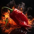 A fiery red chili pepper smolders with mouth burning intensity