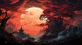 Fiery red dragon dominates a deep purple sky, pink moon its aura. Ceated with Generative AI Royalty Free Stock Photo