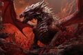 Fiery Red dragon fantasy art. Generate Ai