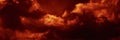 Fiery red dramatic sky. Fire, war, explosion, catastrophe, flame. Horror concept. Web banner. Bloody red background with copy spac