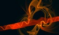 Fiery red hot digital snakes, blazing flames and burning tongues in chaotic motion in deep dark space.