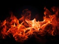 Fiery red-hot flames isolated on a black background