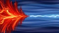 Fiery Red and Orange Flames Exploding into Streaks of Electric Blue Light on a Smooth Dark Blue Background Keywords Royalty Free Stock Photo