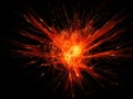 Fiery red orange plasma explosion on a black background