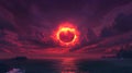 Fiery Red Sunset Over Dark Ocean Royalty Free Stock Photo