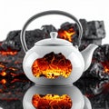 Fiery Reflection on a White Ceramic Teapot Royalty Free Stock Photo
