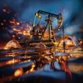 Fiery Resilience: An Oil Pump Jack Amidst Storm and Flames